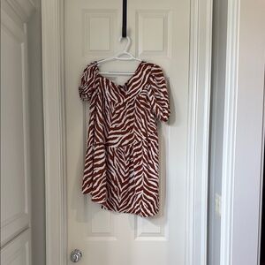 Zebra Print off-one shoulder dress.